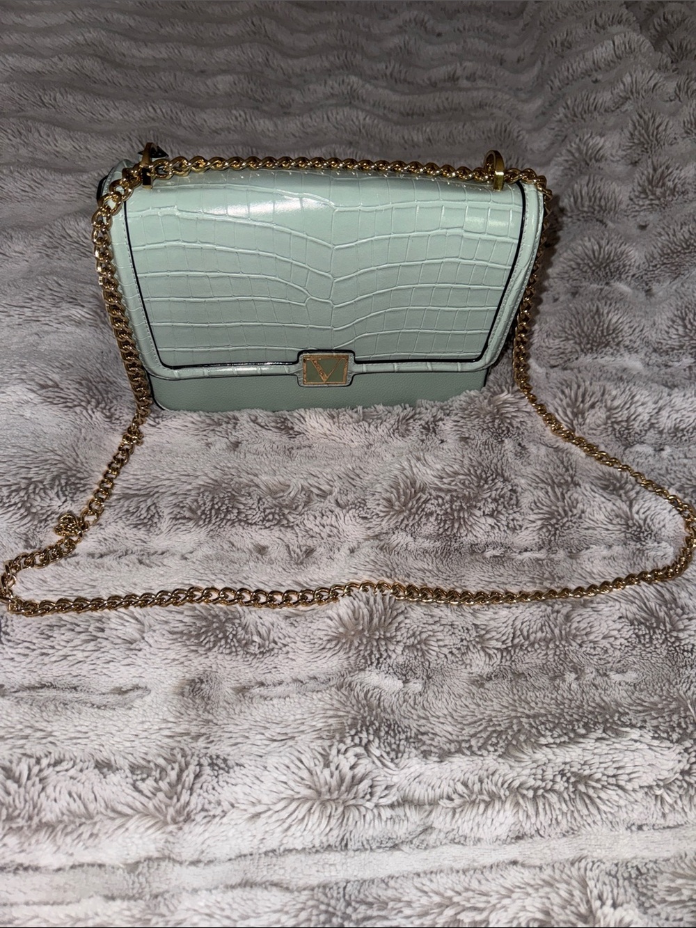 Victoria's Secret Mint Croc-Embossed Chain Crossbody Bag